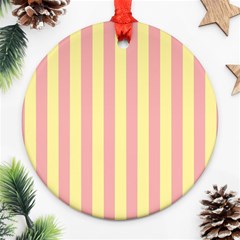 Pink Yellow Stripes Line Round Ornament (two Sides) by Mariart