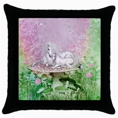 Wonderful Unicorn With Foal On A Mushroom Throw Pillow Case (black) by FantasyWorld7