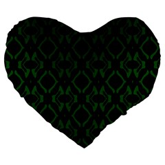 Green Black Pattern Abstract Large 19  Premium Heart Shape Cushions by Nexatart