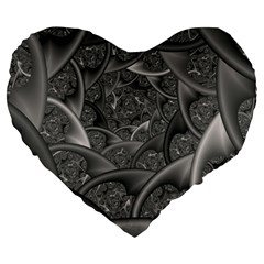 Fractal Black Ribbon Spirals Large 19  Premium Heart Shape Cushions by Nexatart