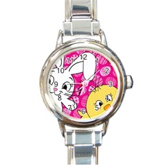 Easter Bunny And Chick  Round Italian Charm Watch by Valentinaart