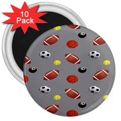 Balltiled Grey Ball Tennis Football Basketball Billiards 3  Magnets (10 Pack)  by Mariart