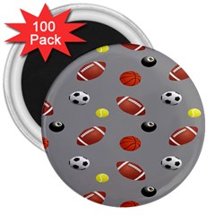 Balltiled Grey Ball Tennis Football Basketball Billiards 3  Magnets (100 Pack) by Mariart