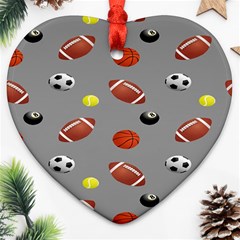 Balltiled Grey Ball Tennis Football Basketball Billiards Heart Ornament (two Sides) by Mariart