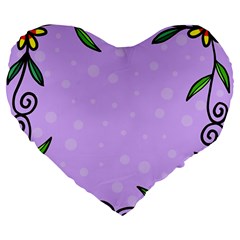 Hand Drawn Doodle Flower Border Large 19  Premium Heart Shape Cushions by Nexatart