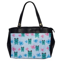 Frog Green Pink Flower Office Handbags by Mariart