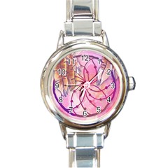 Watercolor Cute Dreamcatcher With Feathers Background Round Italian Charm Watch by TastefulDesigns