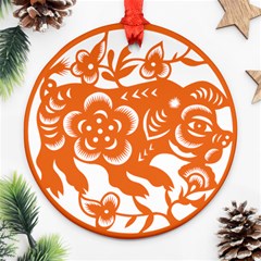 Chinese Zodiac Horoscope Pig Star Orange Round Ornament (two Sides) by Mariart