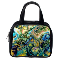 Flower Power Fractal Batik Teal Yellow Blue Salmon Classic Handbags (one Side) by EDDArt