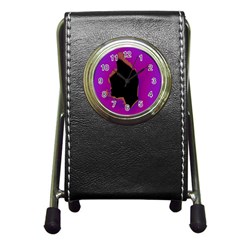 Buffalo Fractal Black Purple Space Pen Holder Desk Clocks by Mariart