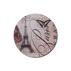 Vintage Scripts Floral Scripts Butterfly Eiffel Tower Vintage Paris Fashion Drink Coaster (round) by chicelegantboutique