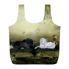 Wonderful Whte Unicorn With Black Horse Full Print Recycle Bags (l)  by FantasyWorld7