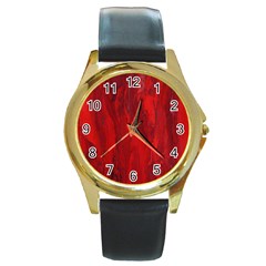 Stone Red Volcano Round Gold Metal Watch by Mariart