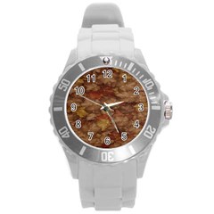 Brown Texture Round Plastic Sport Watch (l) by BangZart