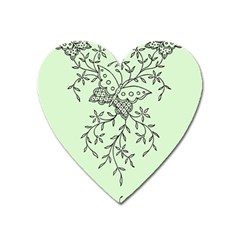 Illustration Of Butterflies And Flowers Ornament On Green Background Heart Magnet by BangZart