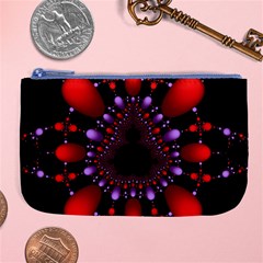 Fractal Red Violet Symmetric Spheres On Black Large Coin Purse by BangZart