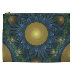 Beautiful Orange & Blue Fractal Sunflower Of Egypt Cosmetic Bag (xxl)  by jayaprime