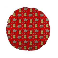 Cute Hamster Pattern Red Background Standard 15  Premium Flano Round Cushions by BangZart