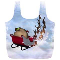 Christmas, Santa Claus With Reindeer Full Print Recycle Bags (l)  by FantasyWorld7