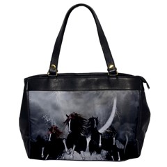 Awesome Wild Black Horses Running In The Night Office Handbags by FantasyWorld7