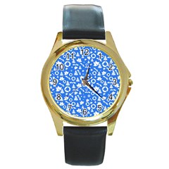 Xmas Pattern Round Gold Metal Watch by Valentinaart