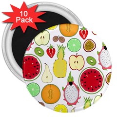 Mango Fruit Pieces Watermelon Dragon Passion Fruit Apple Strawberry Pineapple Melon 3  Magnets (10 Pack)  by Mariart