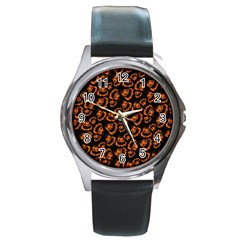 Pattern Halloween Jackolantern Round Metal Watch by iCreate