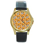 Halloween Thirsty Vampire Signs Round Gold Metal Watch Front