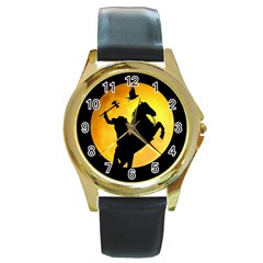 Headless Horseman Round Gold Metal Watch by Valentinaart