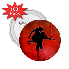 Dancing Couple On Red Background With Flowers And Hearts 2 25  Buttons (100 Pack)  by FantasyWorld7