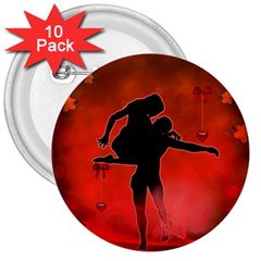 Dancing Couple On Red Background With Flowers And Hearts 3  Buttons (10 Pack)  by FantasyWorld7