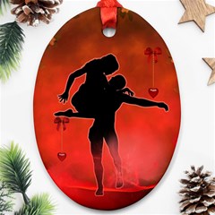 Dancing Couple On Red Background With Flowers And Hearts Oval Ornament (two Sides) by FantasyWorld7