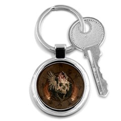 Awesome Creepy Skull With Rat And Wings Key Chains (round)  by FantasyWorld7