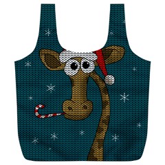 Christmas Giraffe  Full Print Recycle Bags (l)  by Valentinaart