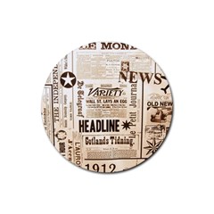 Vintage Newspapers Headline Typography Rubber Coaster (round)  by yoursparklingshop