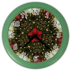 Christmas Wreath Stars Green Red Elegant Color Wall Clocks by yoursparklingshop