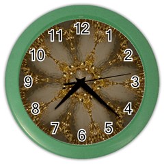 Golden Flower Star Floral Kaleidoscopic Design Color Wall Clocks by yoursparklingshop