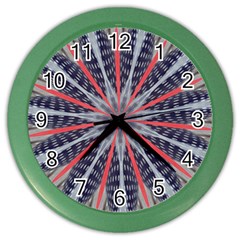 Red White Blue Kaleidoscopic Star Flower Design Color Wall Clocks by yoursparklingshop