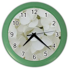 Hydrangea Flowers Blossom White Floral Elegant Bridal Chic Color Wall Clocks by yoursparklingshop