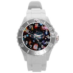 Galaxy Nebula Round Plastic Sport Watch (l) by Celenk