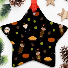 Pilgrims And Indians Pattern - Thanksgiving Ornament (star) by Valentinaart