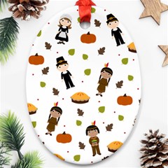 Pilgrims And Indians Pattern - Thanksgiving Ornament (oval) by Valentinaart