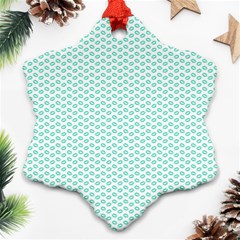 Tiffany Aqua Blue Lipstick Kisses On White Ornament (snowflake) by PodArtist