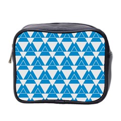 Blue & White Triangle Pattern  Mini Toiletries Bag 2-side by berwies