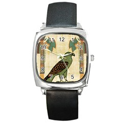 Egyptian Paper Papyrus Bird Square Metal Watch by Celenk