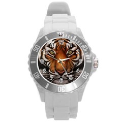 The Tiger Face Round Plastic Sport Watch (l) by Celenk