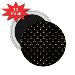 Gold Scales Of Justice On Black Repeat Pattern All Over Print  2 25  Magnets (10 Pack)  by PodArtist