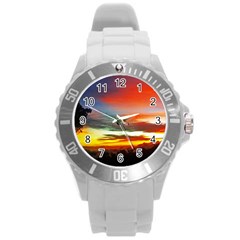 Sunset Mountain Indonesia Adventure Round Plastic Sport Watch (l) by Celenk