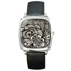 Background Abstract Beige Black Square Metal Watch by Celenk