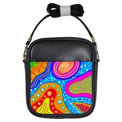 Abstract Pattern Painting Shapes Girls Sling Bags by Celenk